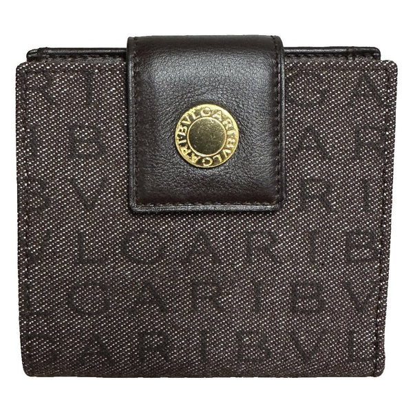 BVLGARI Canvas Wallet Brown Gold Hardware bv68