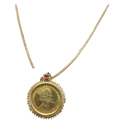 jewelry Gold, Ruby Isle of Man Angel 1/10oz Gold Coin Necklace Necklace Gold Gold Hardware je54