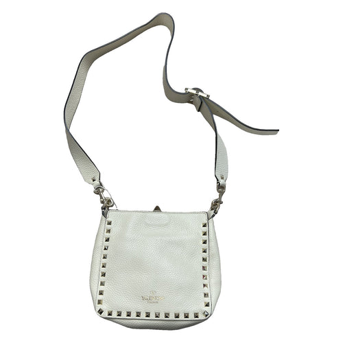 Valentino Leather Rockstud Shoulder Bag White Gold-tone Hardware Va23