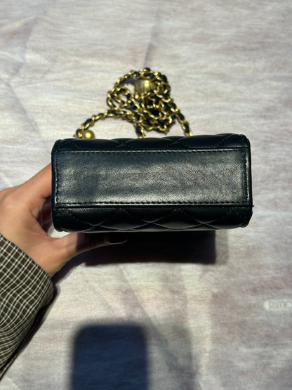 CHANEL Lambskin Pearl Crush Phone Holder Crossbody Bag Black Gold Hardware Ch2288