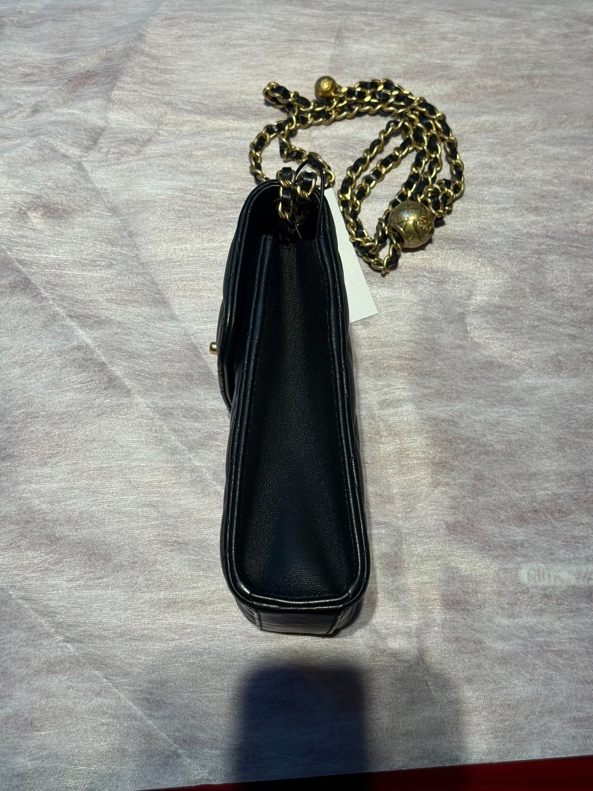 CHANEL Lambskin Pearl Crush Phone Holder Crossbody Bag Black Gold Hardware Ch2288