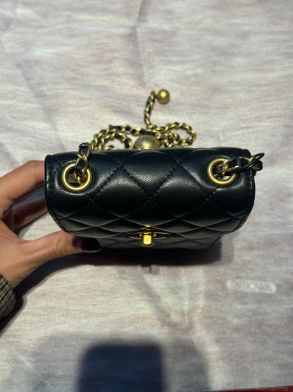 CHANEL Lambskin Pearl Crush Phone Holder Crossbody Bag Black Gold Hardware Ch2288