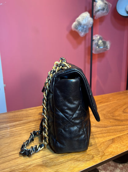 CHANEL Lambskin 19 Flap Bag Shoulder Bag Black Gold and Ruthenium Hardware Ch2287