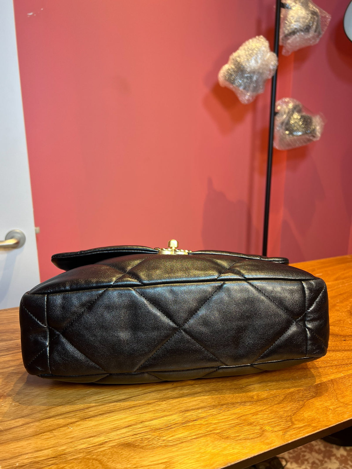 CHANEL Lambskin 19 Flap Bag Shoulder Bag Black Gold and Ruthenium Hardware Ch2287