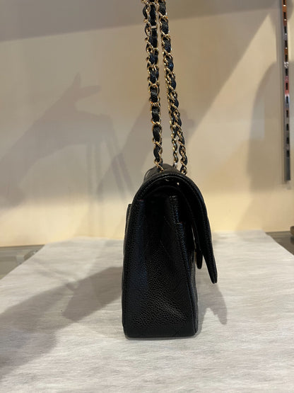 CHANEL Caviar Leather Classic Flap Shoulder Bag Black Gold Hardware Ch2266