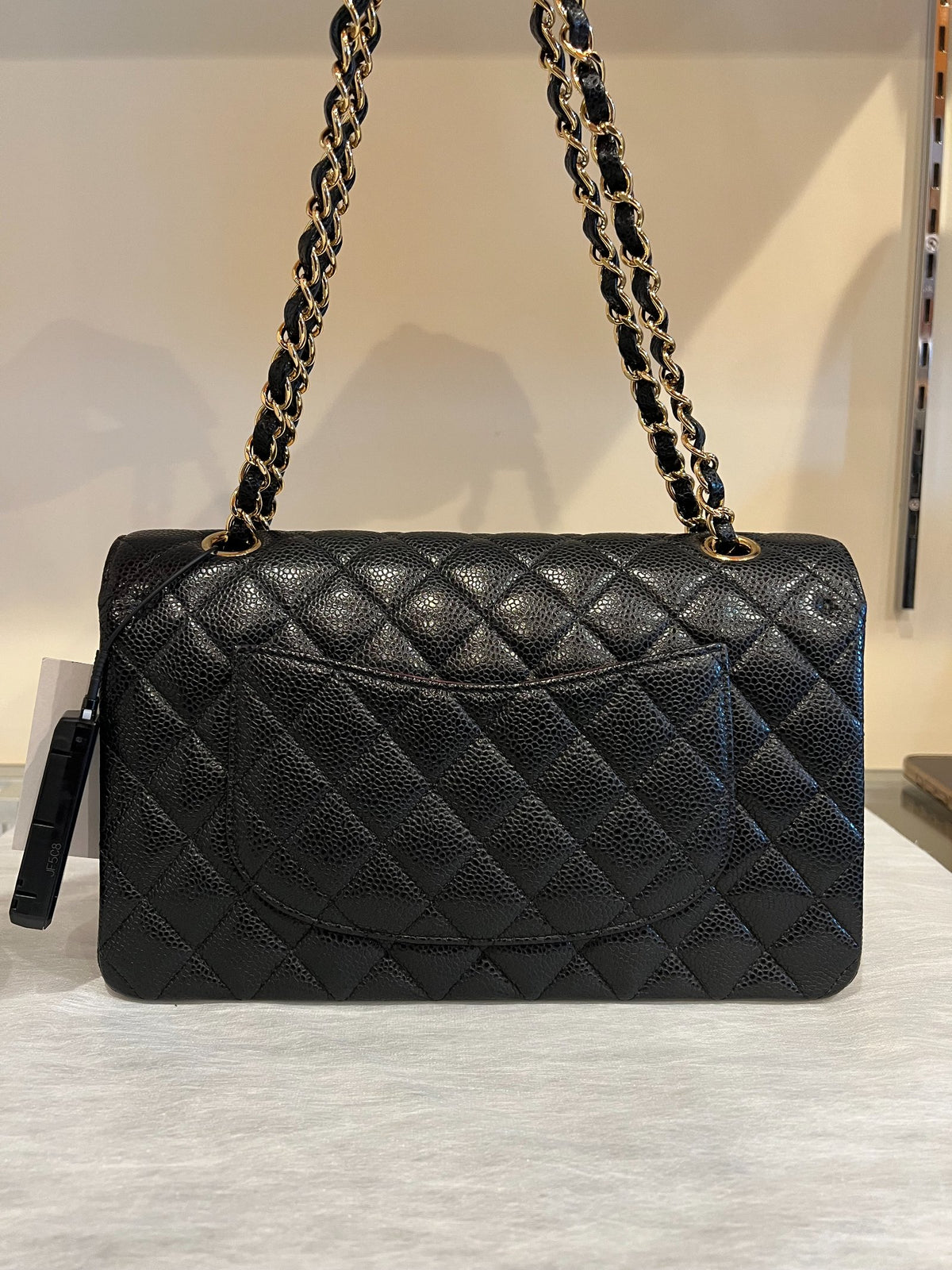 CHANEL Caviar Leather Classic Flap Shoulder Bag Black Gold Hardware Ch2266