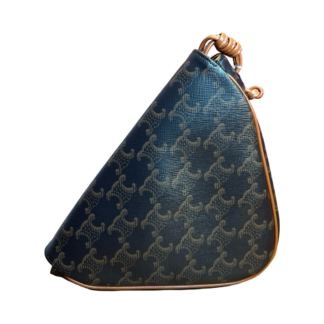CELINE Canvas, Leather Triomphe Triangle Bag Shoulder Bag Brown, Tan, White Gold-tone Hardware Ce273