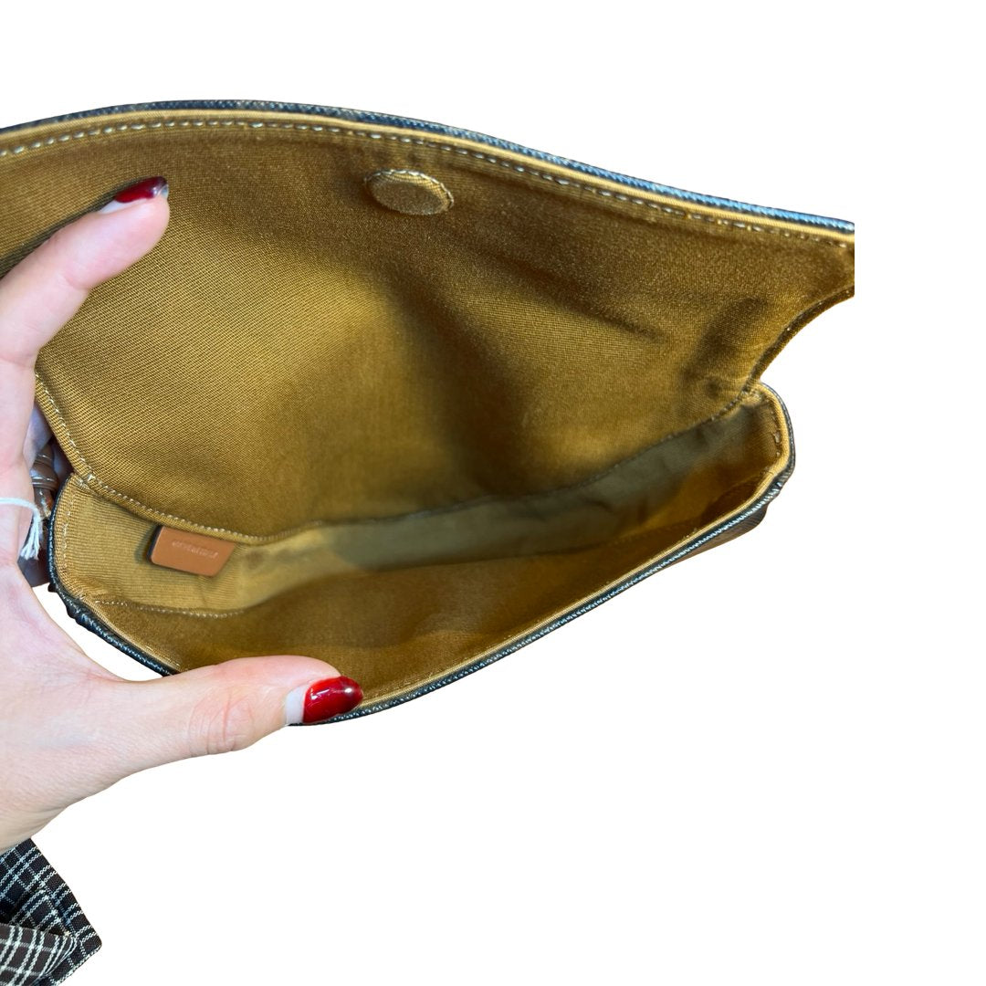 CELINE Canvas, Leather Triomphe Triangle Bag Shoulder Bag Brown, Tan, White Gold-tone Hardware Ce273