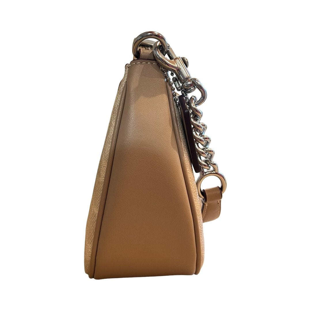 coach Signature Canvas Teri Shoulder Bag Shoulder Bag Beige, Tan Silver Hardware co33