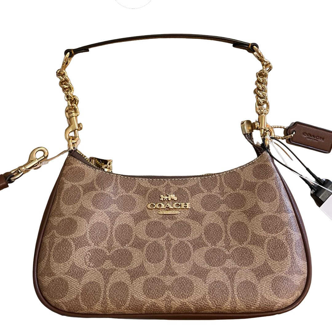 coach Signature Canvas Teri Shoulder Bag Shoulder Bag Brown, Khaki Gold Hardware co38