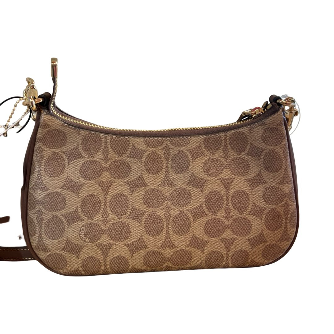 coach Signature Canvas Teri Shoulder Bag Shoulder Bag Brown, Khaki Gold Hardware co38