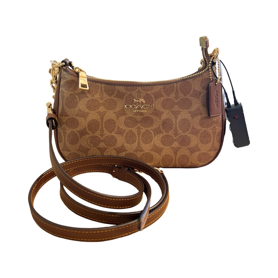 coach Signature Canvas Teri Shoulder Bag Shoulder Bag Brown, Khaki Gold Hardware co38