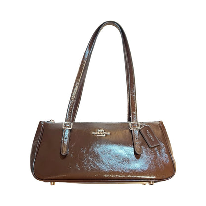 coach Patent Leather Unknown Shoulder Bag Dark Brown Silver Hardware co35