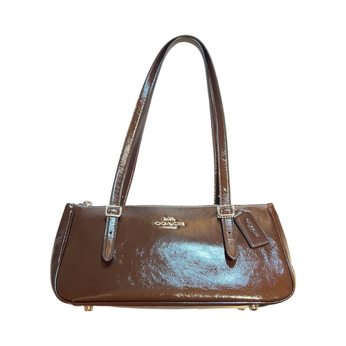 coach Patent Leather Unknown Shoulder Bag Dark Brown Silver Hardware co35