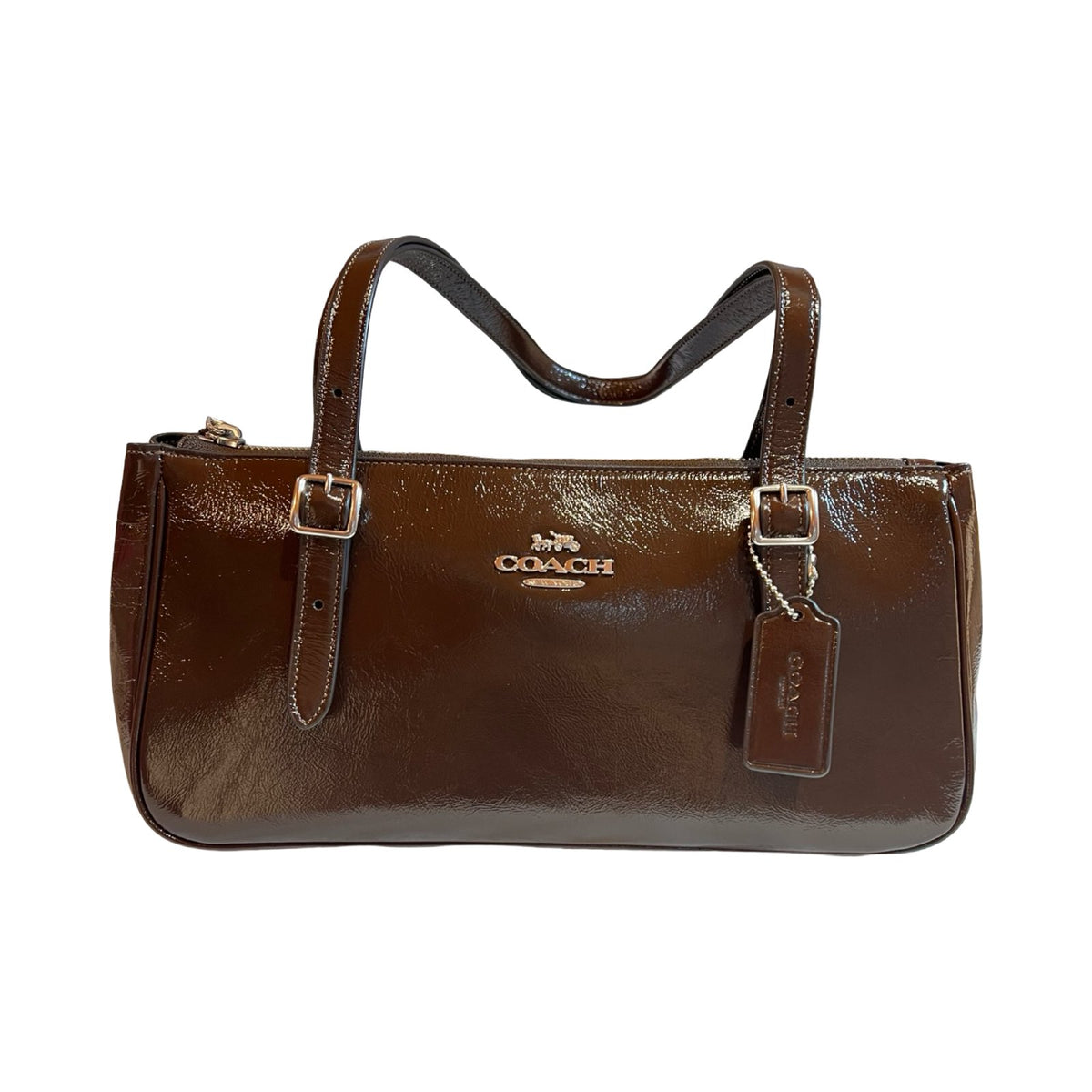 coach Patent Leather Unknown Shoulder Bag Dark Brown Silver Hardware co35