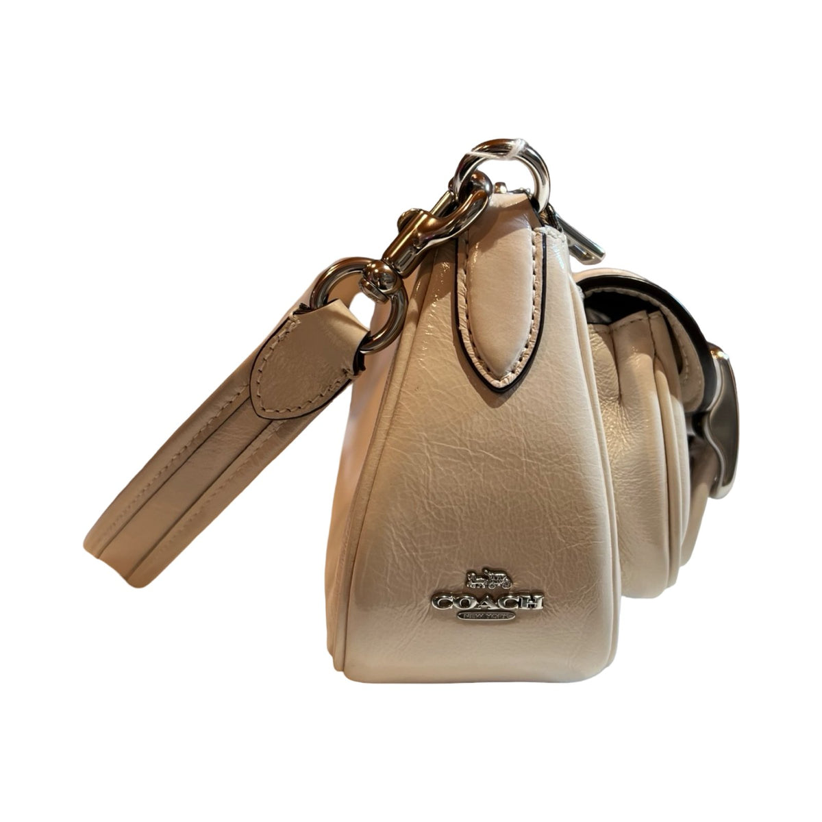 coach Leather Pocket Bag Shoulder Bag Beige Silver Hardware co32