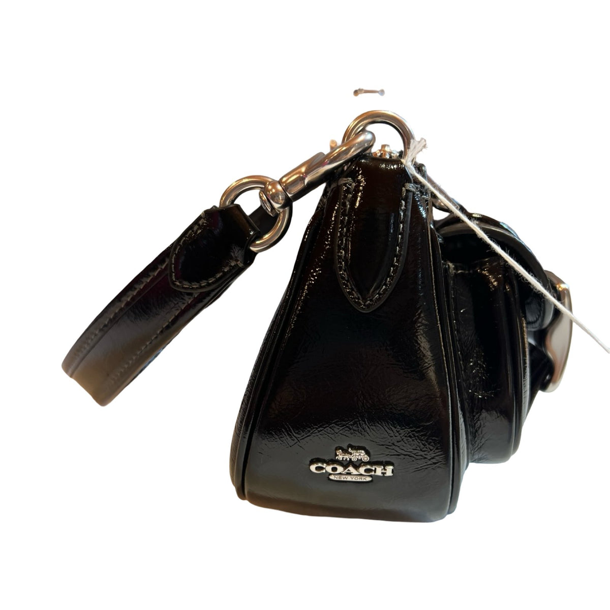 coach Patent Leather Pocket Hobo Shoulder Bag Black Silver Hardware co31