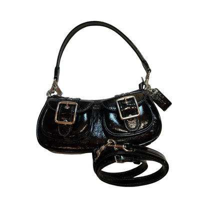 coach Patent Leather Pocket Hobo Shoulder Bag Black Silver Hardware co31