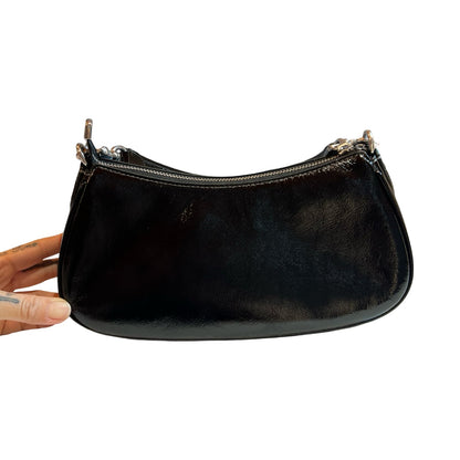 coach Patent Leather Pocket Hobo Shoulder Bag Black Silver Hardware co31