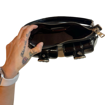 coach Patent Leather Pocket Hobo Shoulder Bag Black Silver Hardware co31