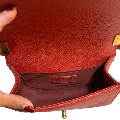 CHANEL Caviar Leather Boy Shoulder Bag Red Gold Hardware Ch2265