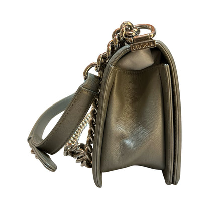 CHANEL Caviar Boy Bag Shoulder Bag Metallic Grey Ruthenium Hardware Ch2267
