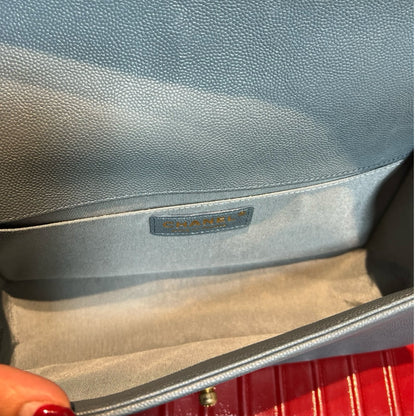 CHANEL Caviar Boy Bag Shoulder Bag Blue Gold Hardware Ch2272