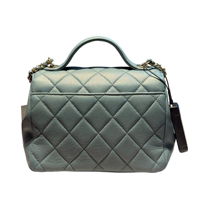 CHANEL Caviar Leather Bowling Bag with Handle Handbag Blue Gold Hardware Ch2280