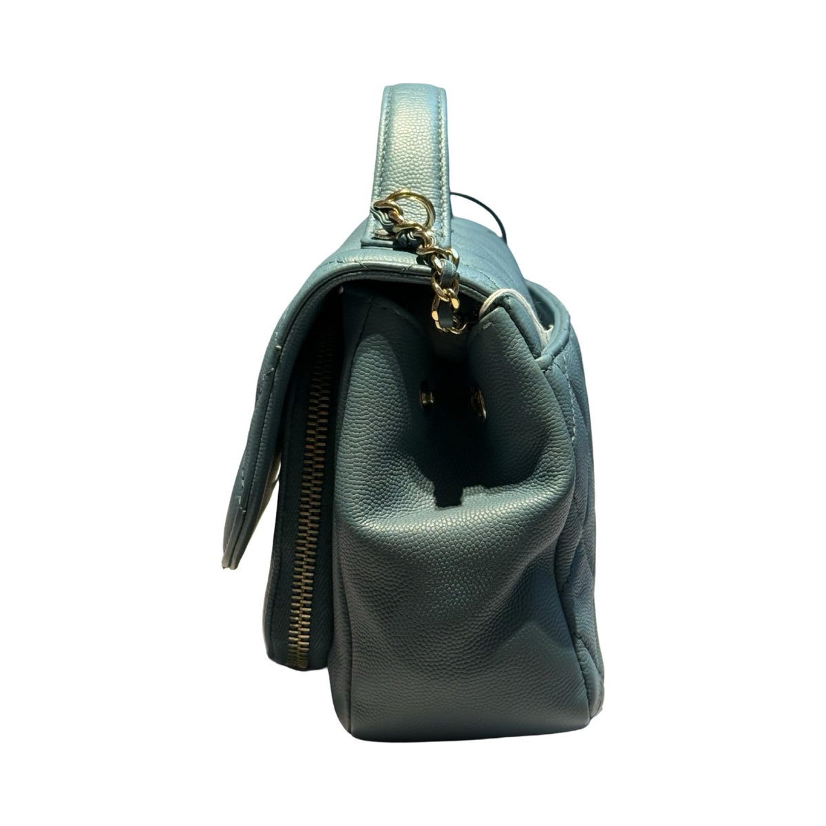 CHANEL Caviar Leather Bowling Bag with Handle Handbag Blue Gold Hardware Ch2280