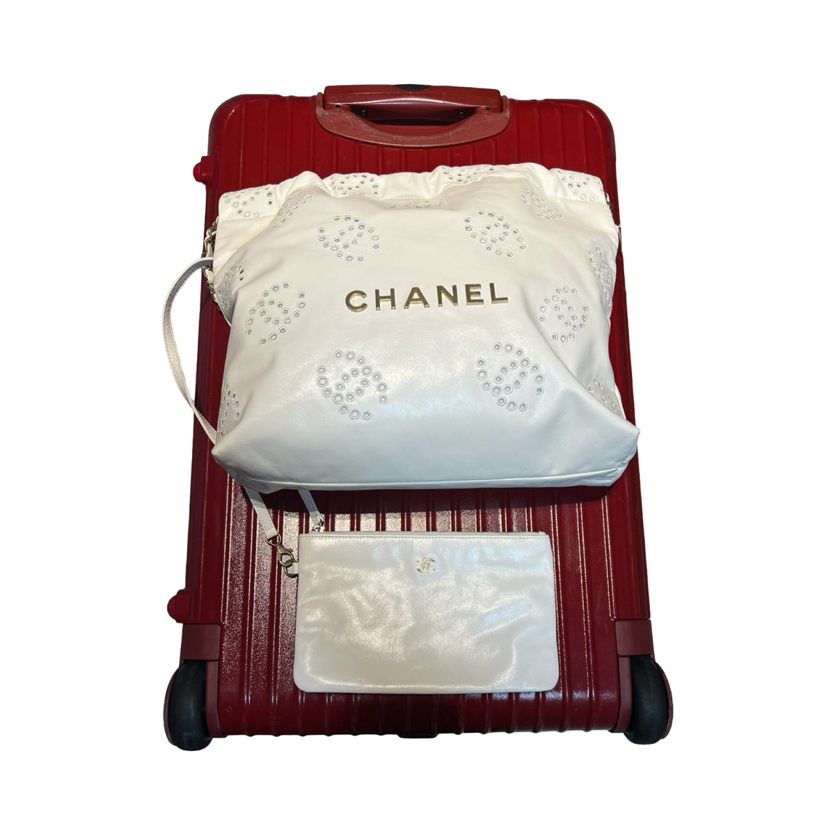CHANEL Leather 22 Shoulder Bag White Gold Hardware Ch2281