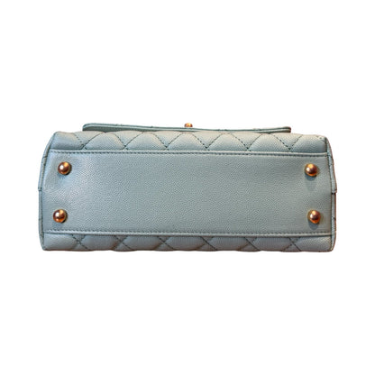 CHANEL Caviar Coco Handle Handbag Light Green Gold Hardware Ch2282