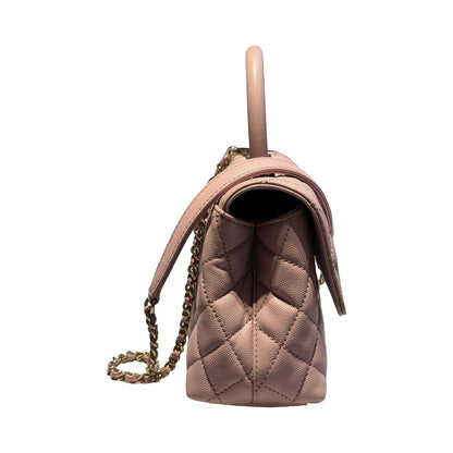 CHANEL Caviar Coco Handle Handbag Pink Gold Hardware Ch2283