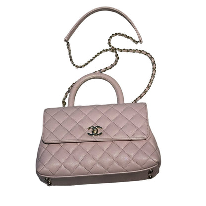 CHANEL Caviar Coco Handle Handbag Pink Gold Hardware Ch2283