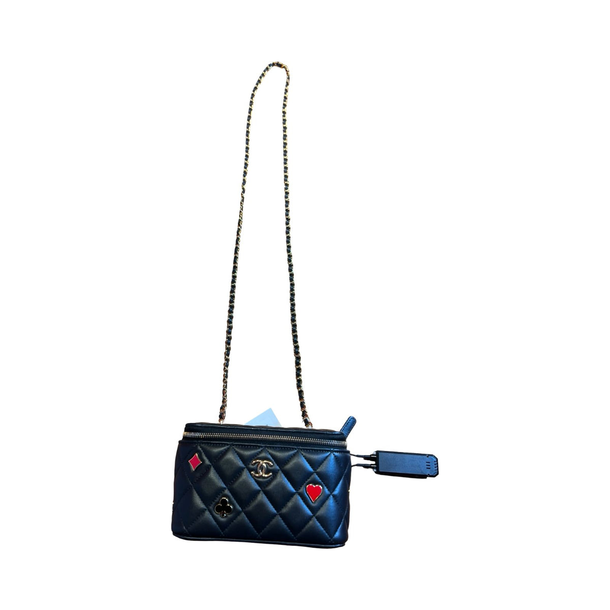CHANEL Lambskin Casino Vanity Case Vanity Case / Shoulder Bag Black, Red Gold Hardware Ch2285