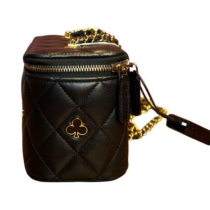 CHANEL Lambskin Casino Vanity Case Vanity Case / Shoulder Bag Black, Red Gold Hardware Ch2285