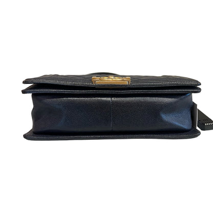 CHANEL Caviar Boy Bag Shoulder Bag Black Aged Gold Hardware Ch2268