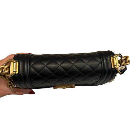 CHANEL Leather Boy Bag Shoulder Bag Black Gold Hardware Ch2270