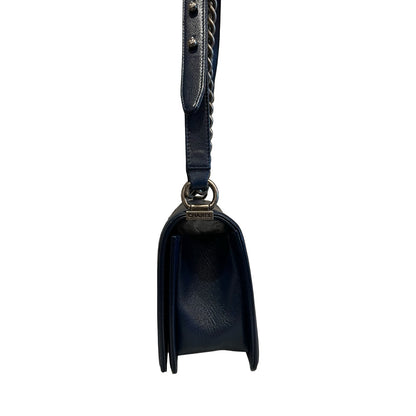 CHANEL Caviar Boy Bag Shoulder Bag Blue Ruthenium Hardware Ch2271