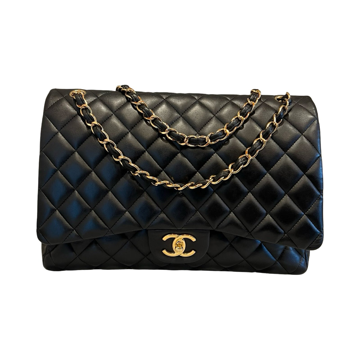 CHANEL Lambskin Classic Flap Shoulder Bag Black Gold Hardware Ch2274