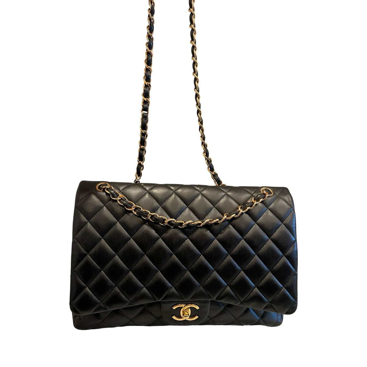CHANEL Lambskin Classic Flap Shoulder Bag Black Gold Hardware Ch2274