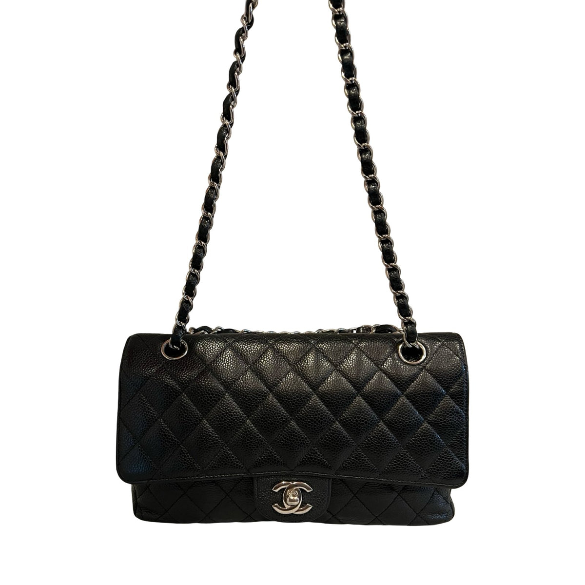 CHANEL Caviar Classic Flap Shoulder Bag Black Silver Hardware Ch2275