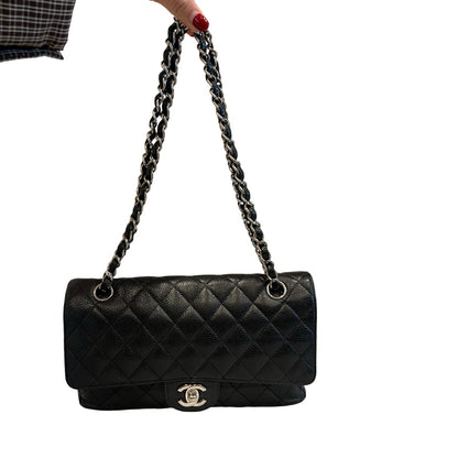 CHANEL Caviar Classic Flap Shoulder Bag Black Silver Hardware Ch2275