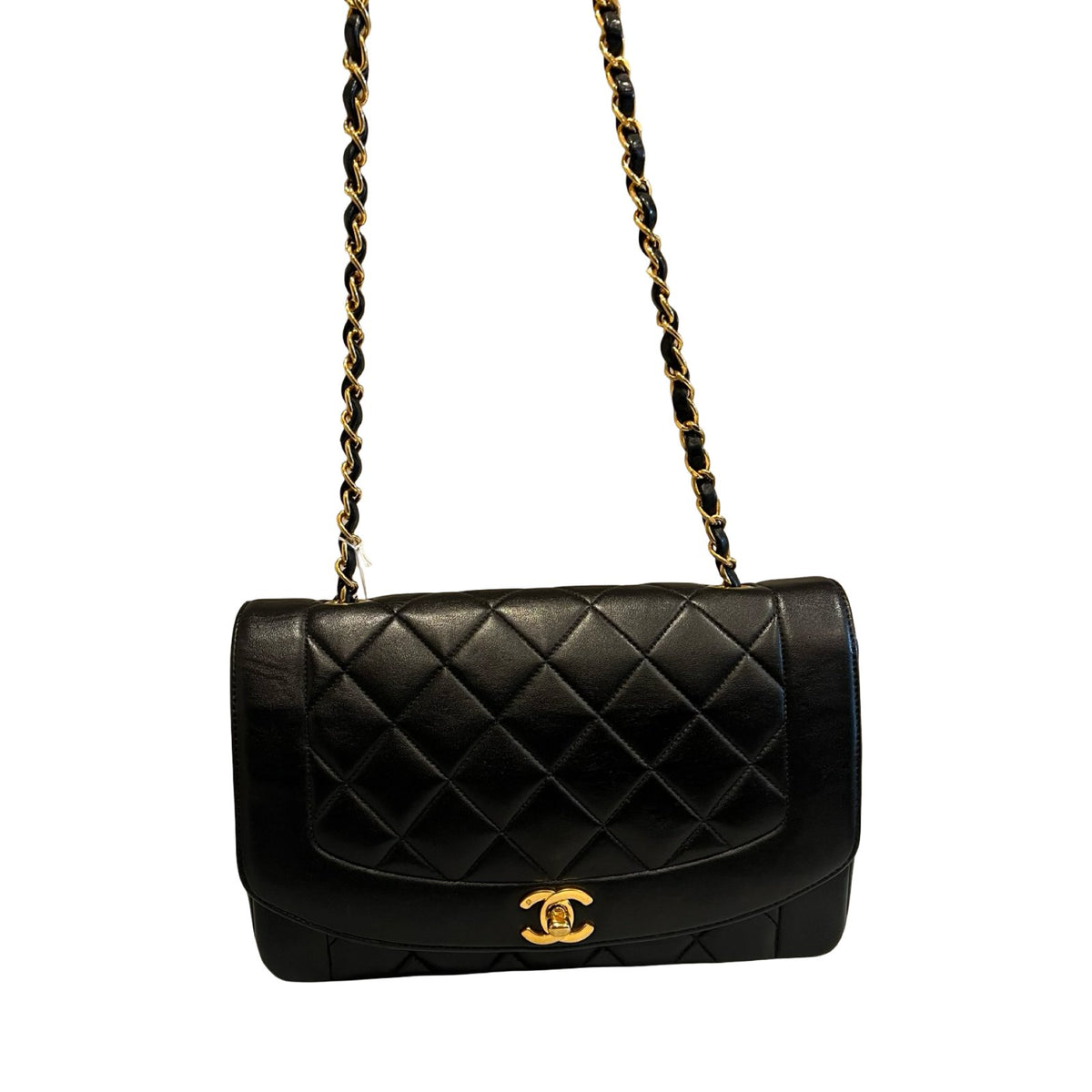 CHANEL Lambskin Diana Flap Bag Shoulder Bag Black Gold Hardware Ch2276