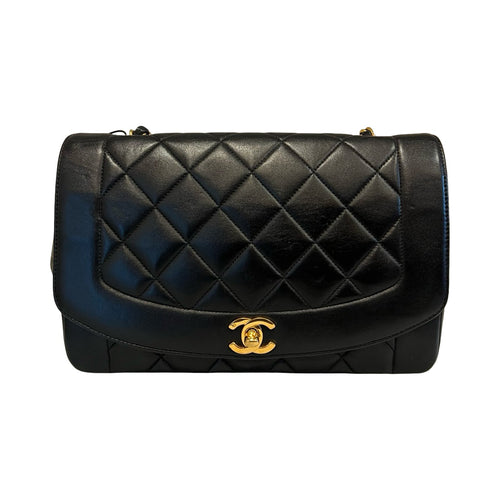 CHANEL Lambskin Diana Flap Bag Shoulder Bag Black Gold Hardware Ch2276