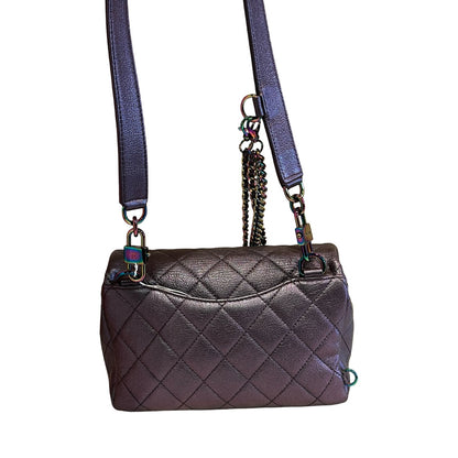 CHANEL Caviar Leather Classic Flap Shoulder Bag Iridescent Metallic Purple Iridescent Hardware Ch2291