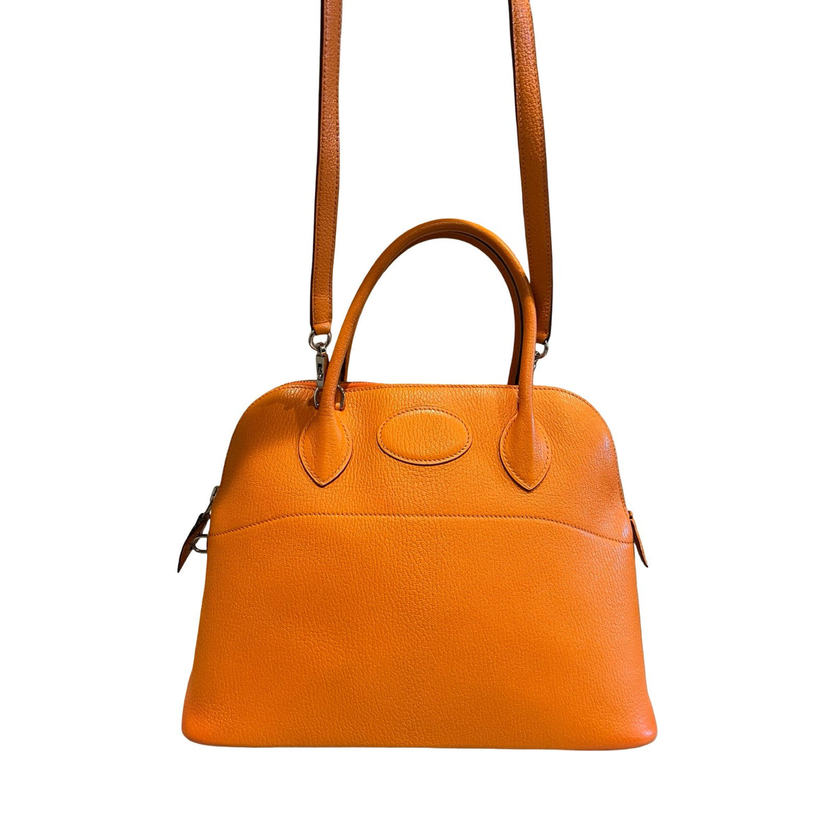HERMÈS Clemence Bolide Handbag Orange Silver Hardware He487