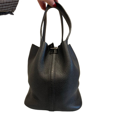 HERMÈS Clemence Picotin Lock Bucket Bag Black Silver Hardware He491