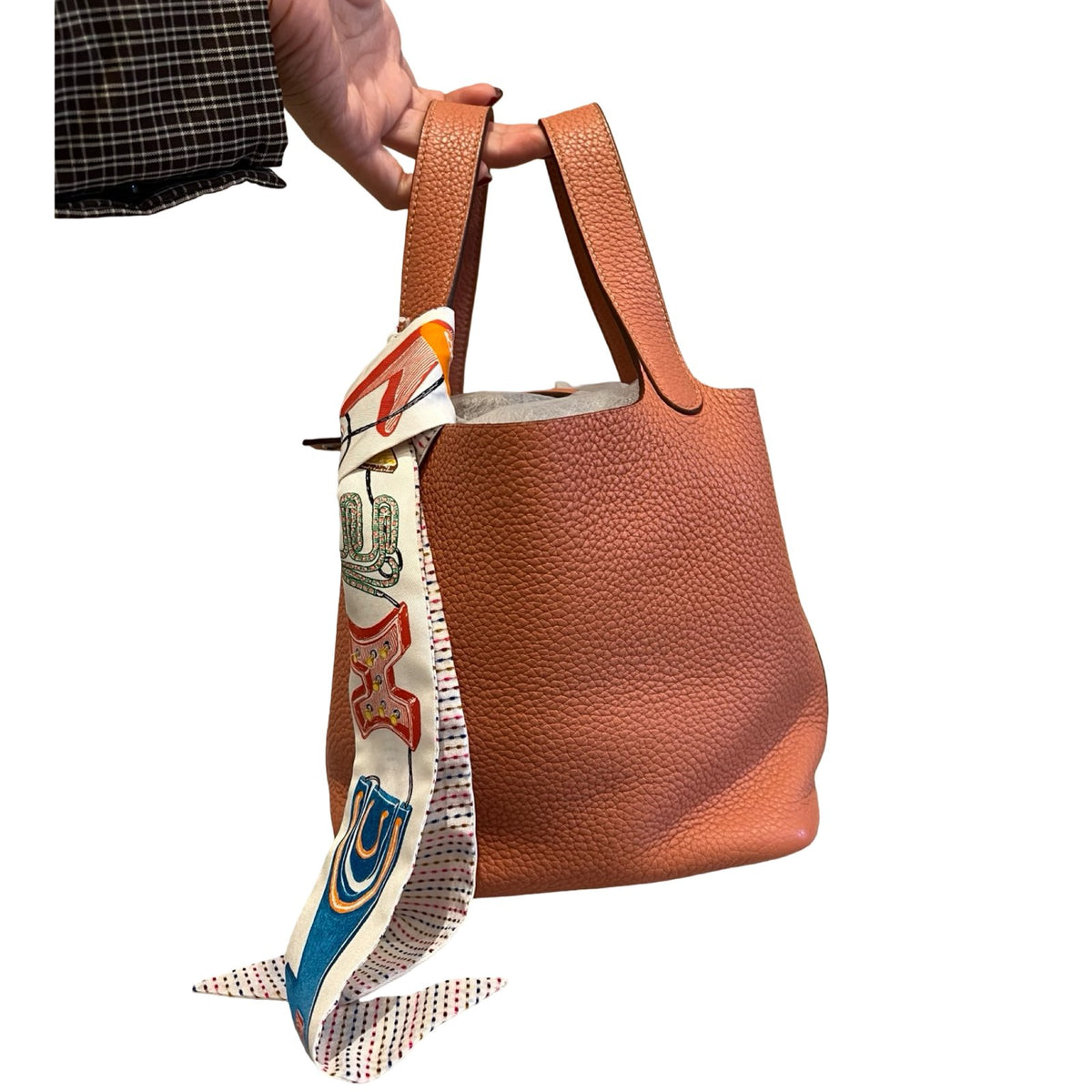 HERMES Clemence Picotin Lock Handbag Orange Silver Hardware He495