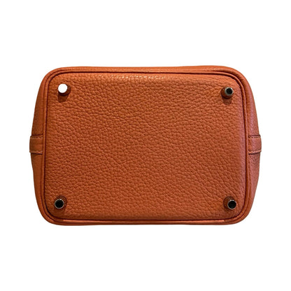 HERMES Clemence Picotin Lock Handbag Orange Silver Hardware He495