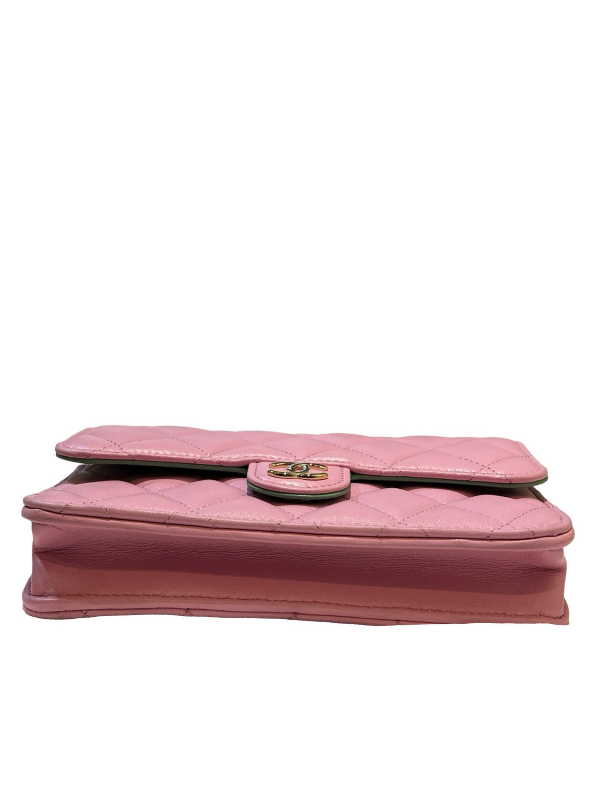 CHANEL Lambskin Coco Handle Mini Flap Bag Shoulder Bag / Top Handle Bag Pink with Green accents Gold Hardware Ry14